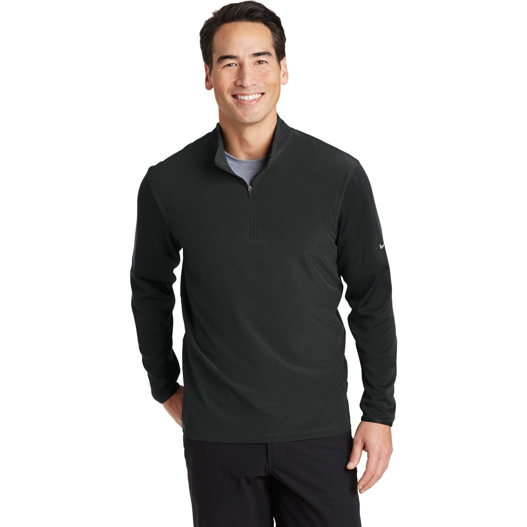 no-logo CLOSEOUT - Nike Dri-FIT Fabric Mix 1/2-Zip Cover-Up-Nike-Black/Black-XS-Thread Logic