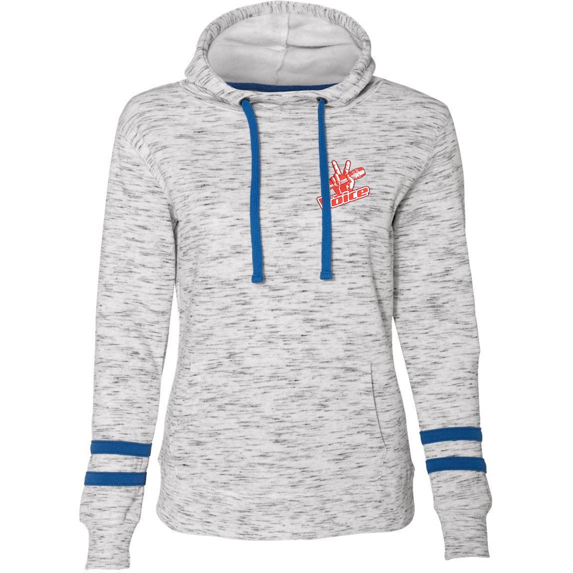 no-logo J America Women's Mélange Fleece Striped-Sleeve Hooded Sweatshirt-Hoodies-J. America-Thread Logic