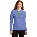 no-logo CLOSEOUT - Gildan Ladies 100% Combed Ring Spun Cotton Long Sleeve Hooded T-Shirt-Anvil-Heather Blue/Neon Yellow-S-Thread Logic