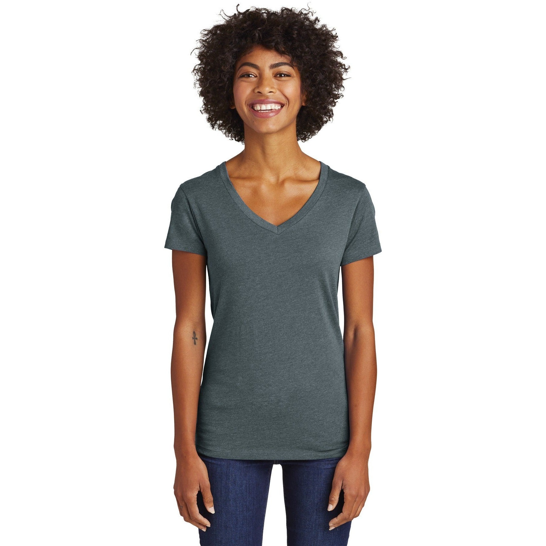 no-logo CLOSEOUT - Alternative Women's Runaway Blended Jersey V-Neck Tee-Alternative-Heather Deep Charcoal-M-Thread Logic