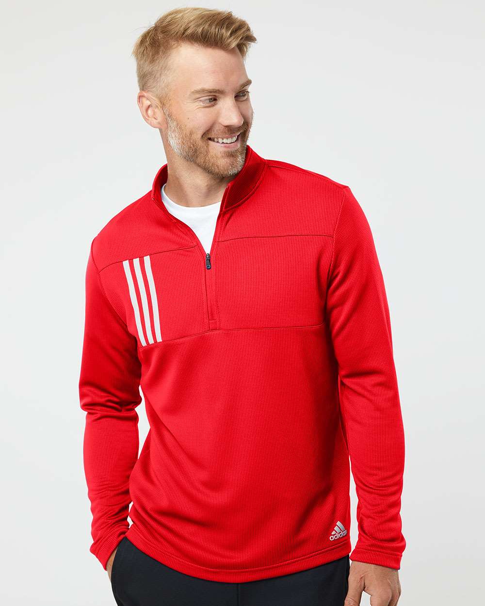 no-logo Adidas 3-Stripes Double Knit Quarter-Zip Pullover-Men's Layering-Adidas-Thread Logic