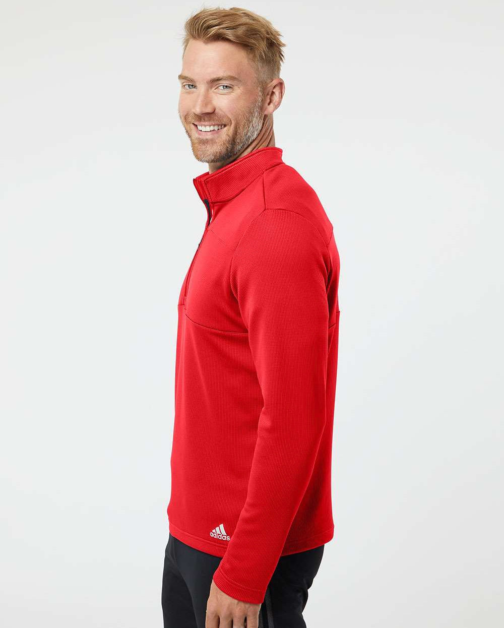 no-logo Adidas 3-Stripes Double Knit Quarter-Zip Pullover-Men's Layering-Adidas-Thread Logic