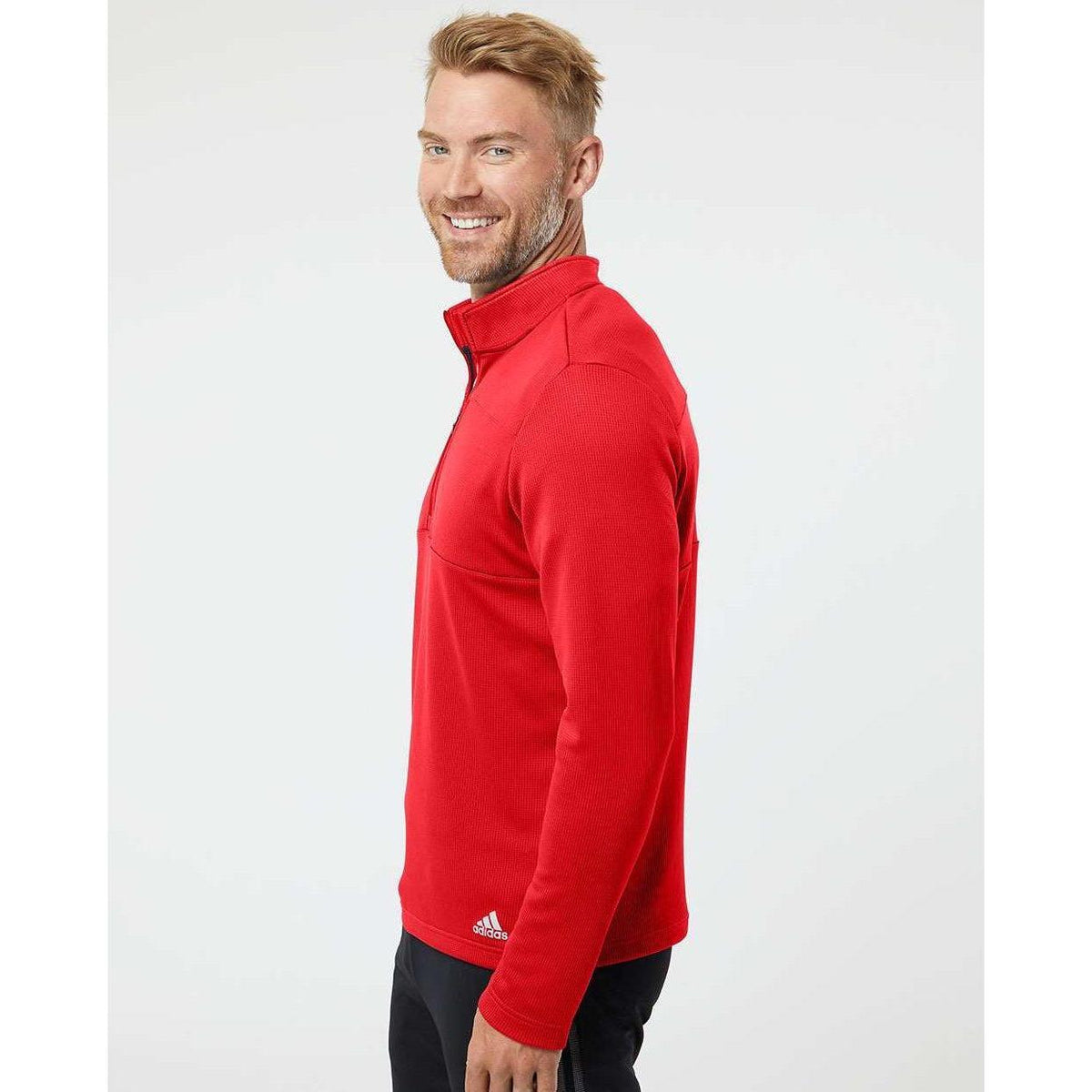 no-logo Adidas 3-Stripes Double Knit Quarter-Zip Pullover-Men's Layering-Adidas-Thread Logic