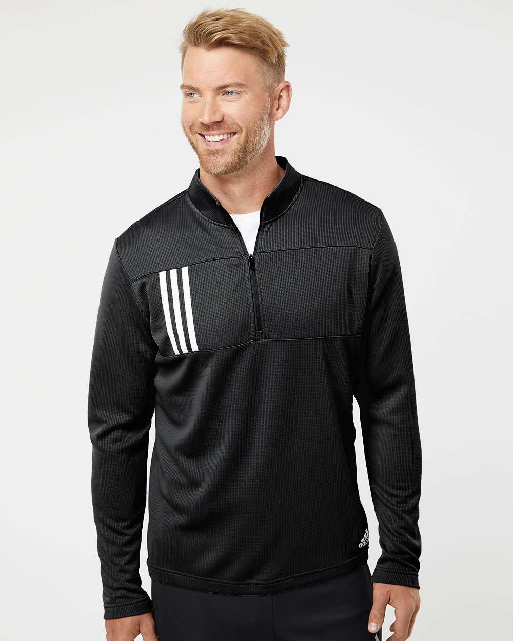 no-logo Adidas 3-Stripes Double Knit Quarter-Zip Pullover-Men's Layering-Adidas-Thread Logic