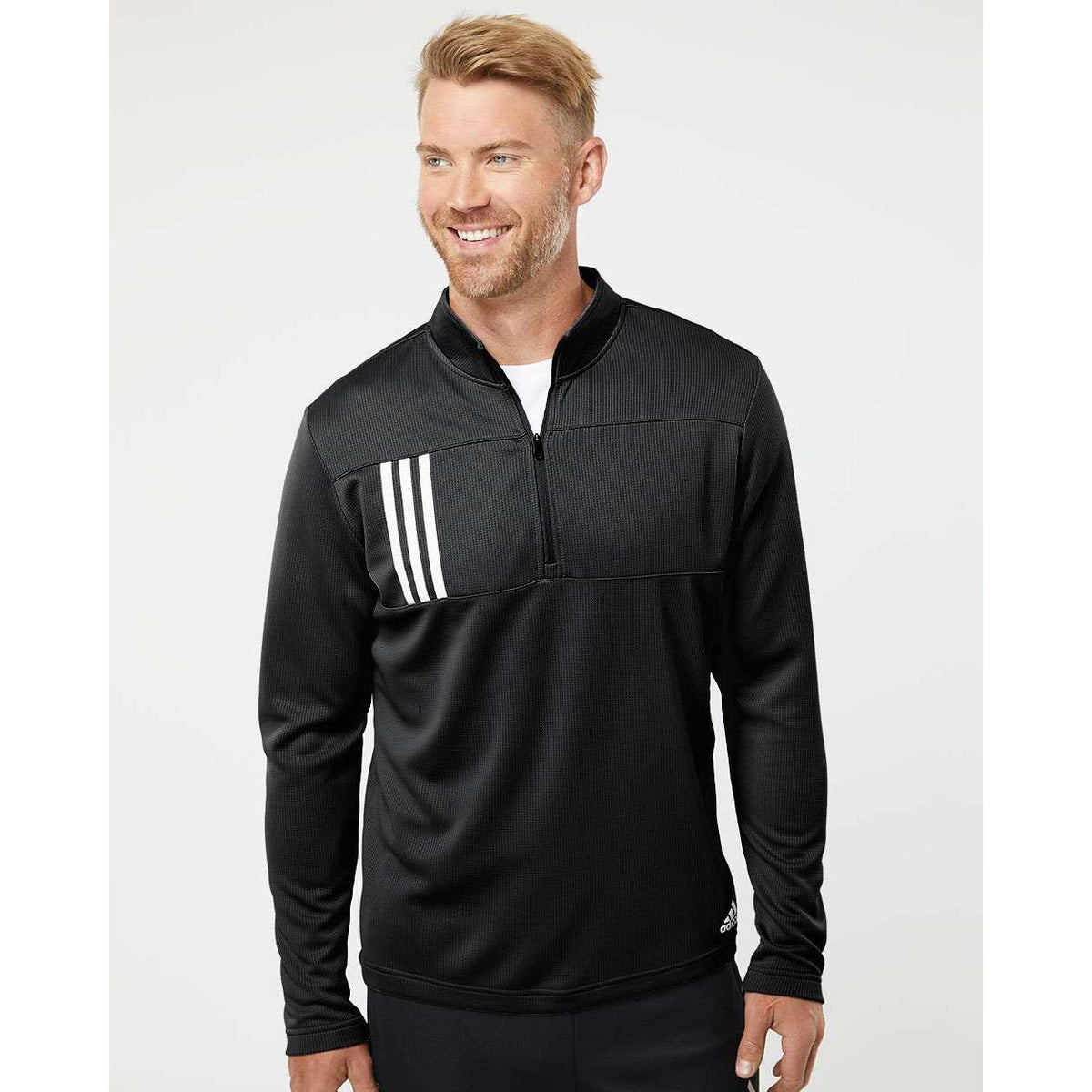 no-logo Adidas 3-Stripes Double Knit Quarter-Zip Pullover-Men's Layering-Adidas-Thread Logic