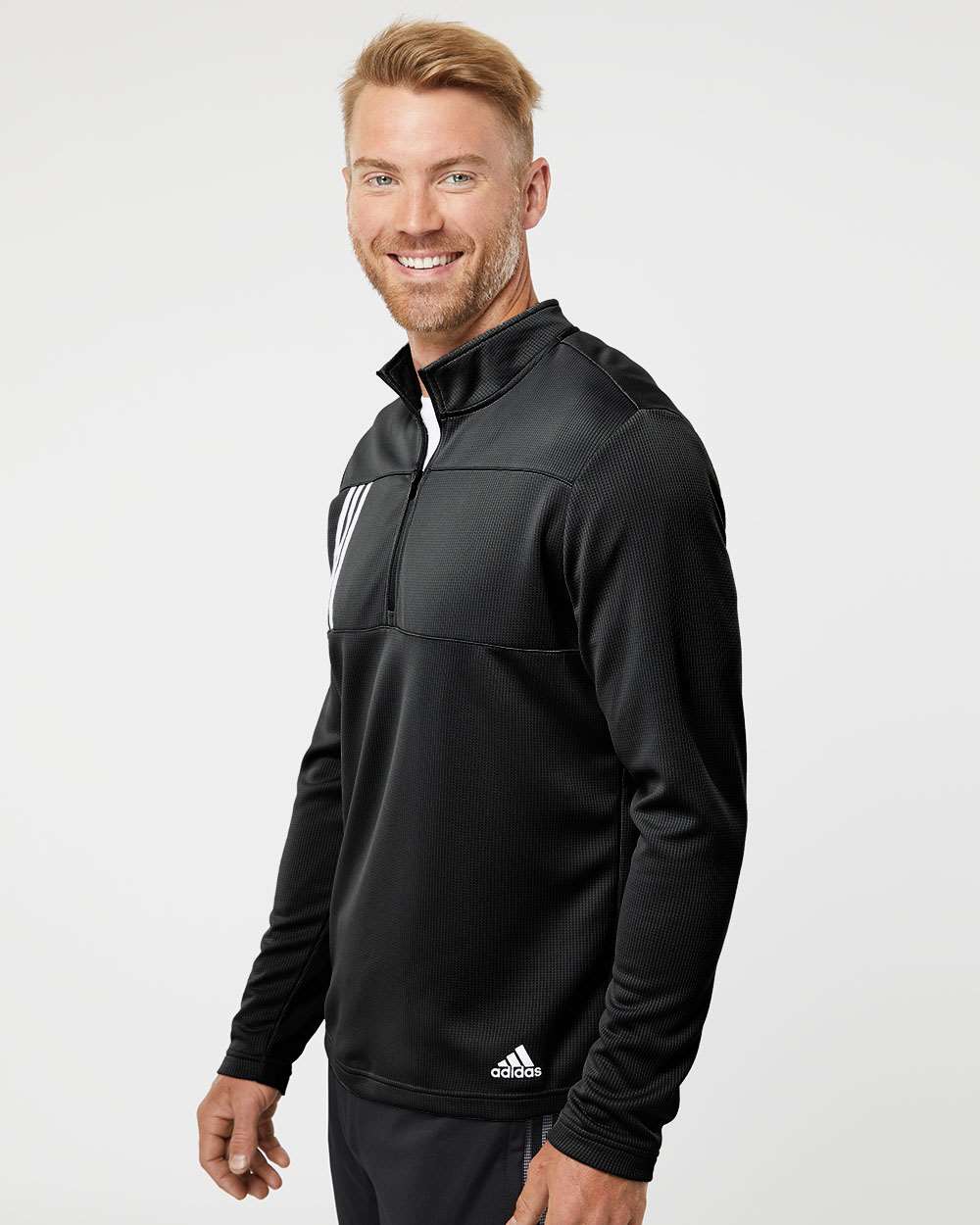 no-logo Adidas 3-Stripes Double Knit Quarter-Zip Pullover-Men's Layering-Adidas-Thread Logic