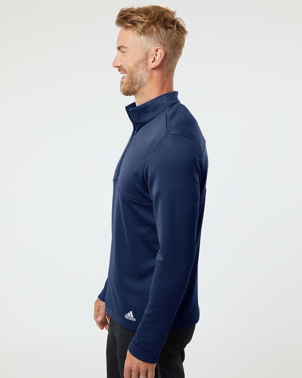no-logo Adidas 3-Stripes Double Knit Quarter-Zip Pullover-Men's Layering-Adidas-Thread Logic