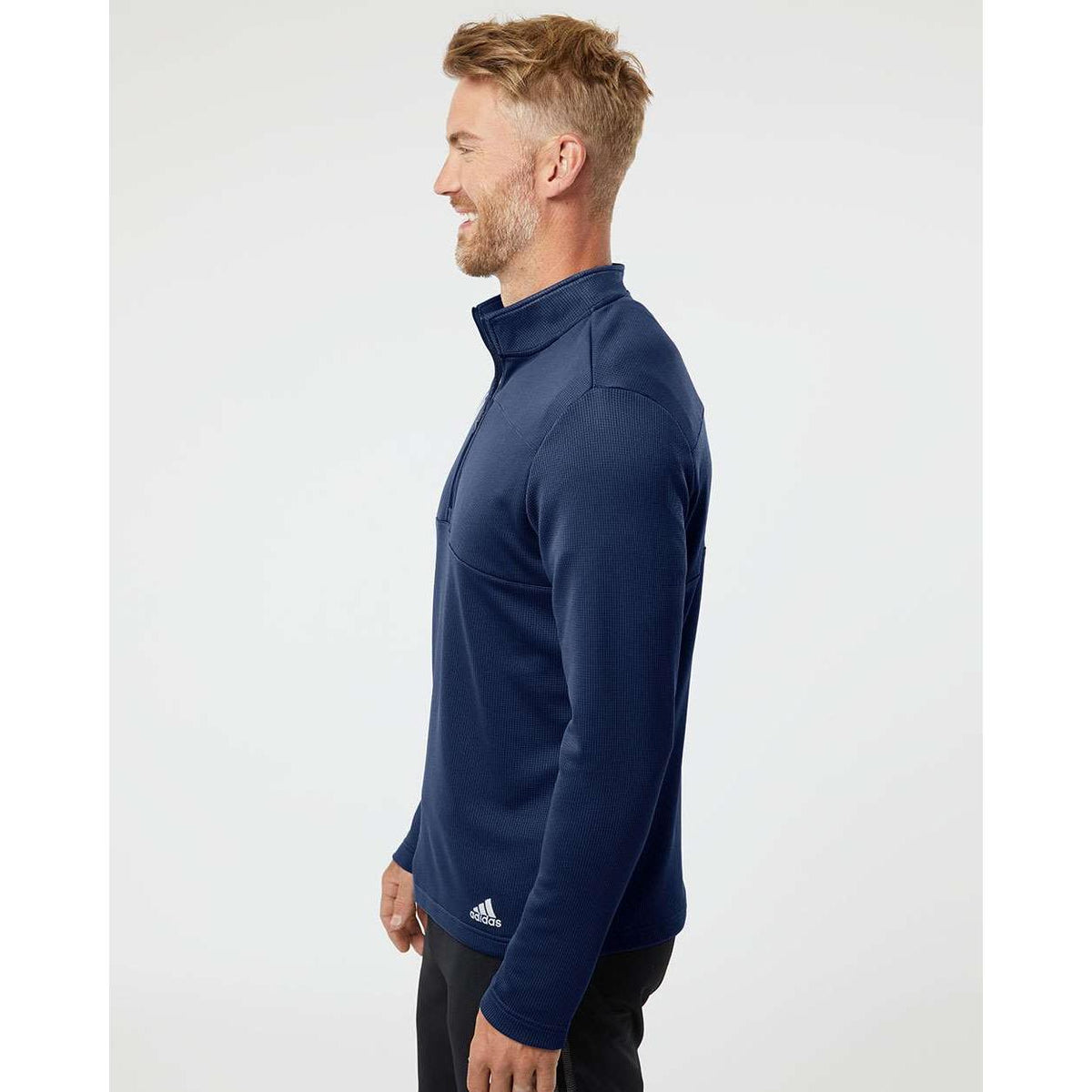 no-logo Adidas 3-Stripes Double Knit Quarter-Zip Pullover-Men's Layering-Adidas-Thread Logic