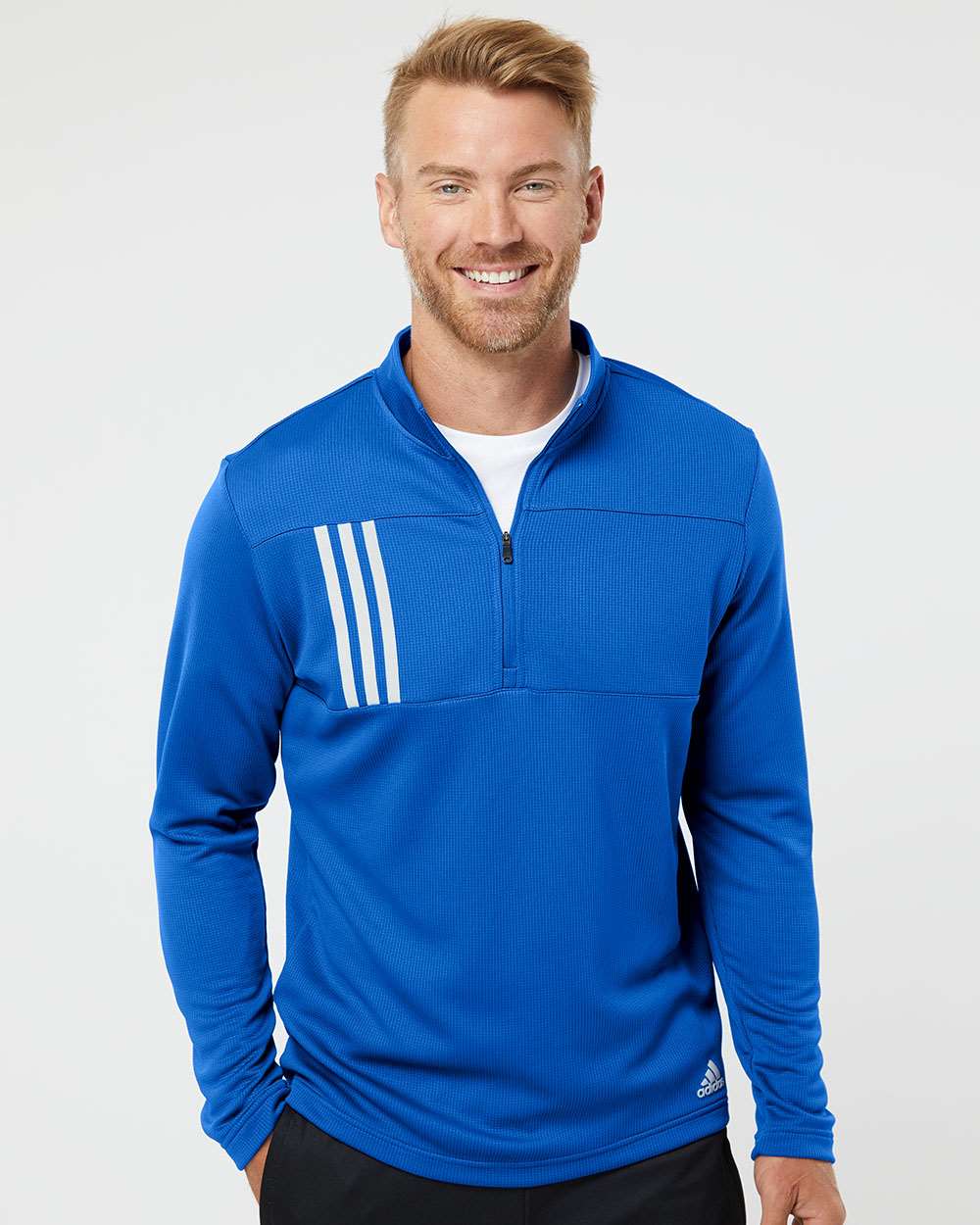 no-logo Adidas 3-Stripes Double Knit Quarter-Zip Pullover-Men's Layering-Adidas-Thread Logic