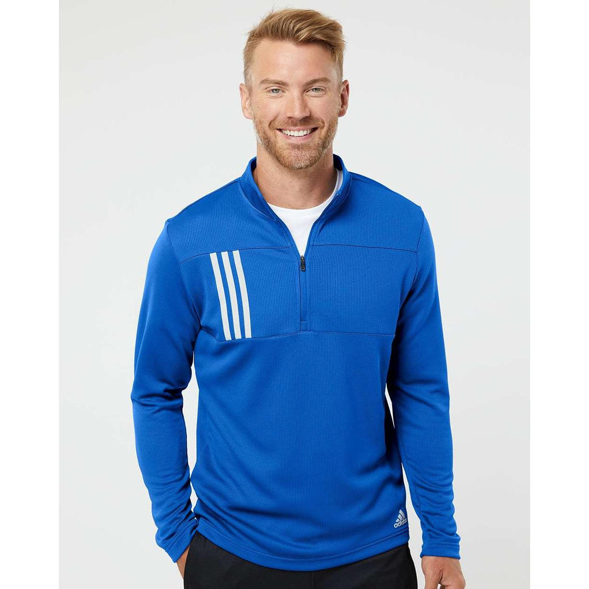 no-logo Adidas 3-Stripes Double Knit Quarter-Zip Pullover-Men's Layering-Adidas-Thread Logic