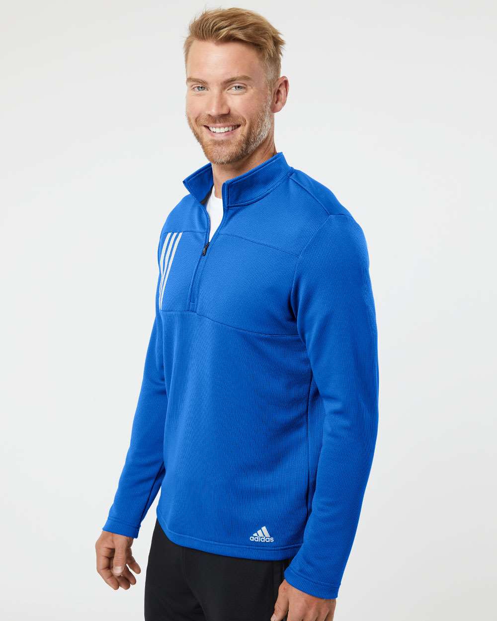 no-logo Adidas 3-Stripes Double Knit Quarter-Zip Pullover-Men's Layering-Adidas-Thread Logic