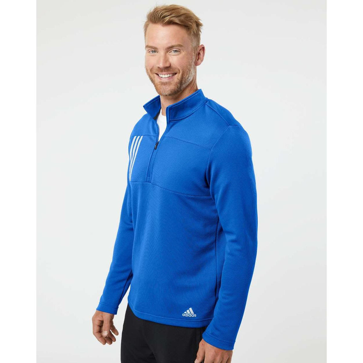 no-logo Adidas 3-Stripes Double Knit Quarter-Zip Pullover-Men's Layering-Adidas-Thread Logic