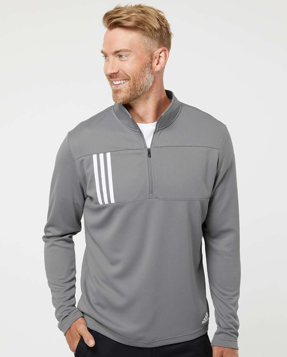 no-logo Adidas 3-Stripes Double Knit Quarter-Zip Pullover-Men's Layering-Adidas-Thread Logic