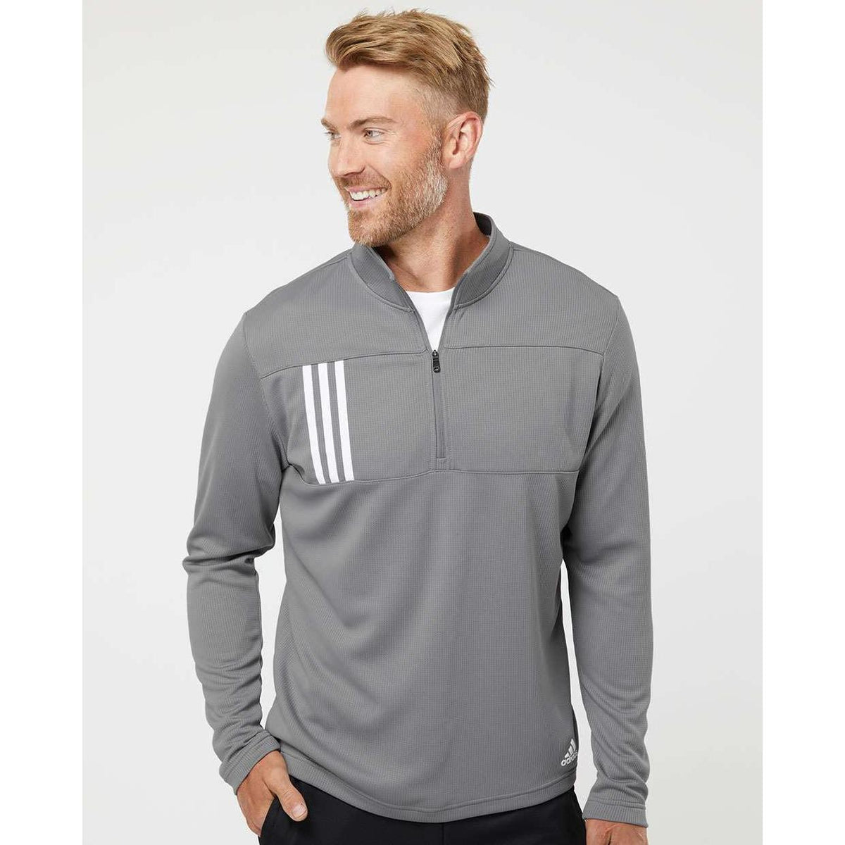 no-logo Adidas 3-Stripes Double Knit Quarter-Zip Pullover-Men's Layering-Adidas-Thread Logic