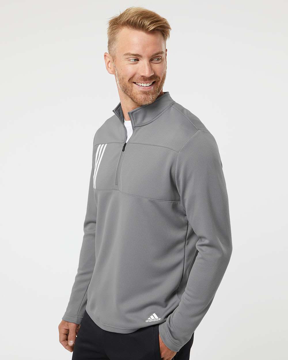 no-logo Adidas 3-Stripes Double Knit Quarter-Zip Pullover-Men's Layering-Adidas-Thread Logic