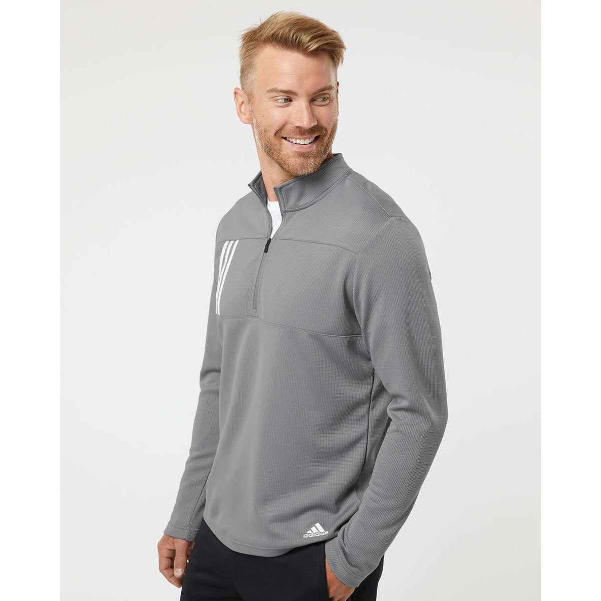 no-logo Adidas 3-Stripes Double Knit Quarter-Zip Pullover-Men's Layering-Adidas-Thread Logic