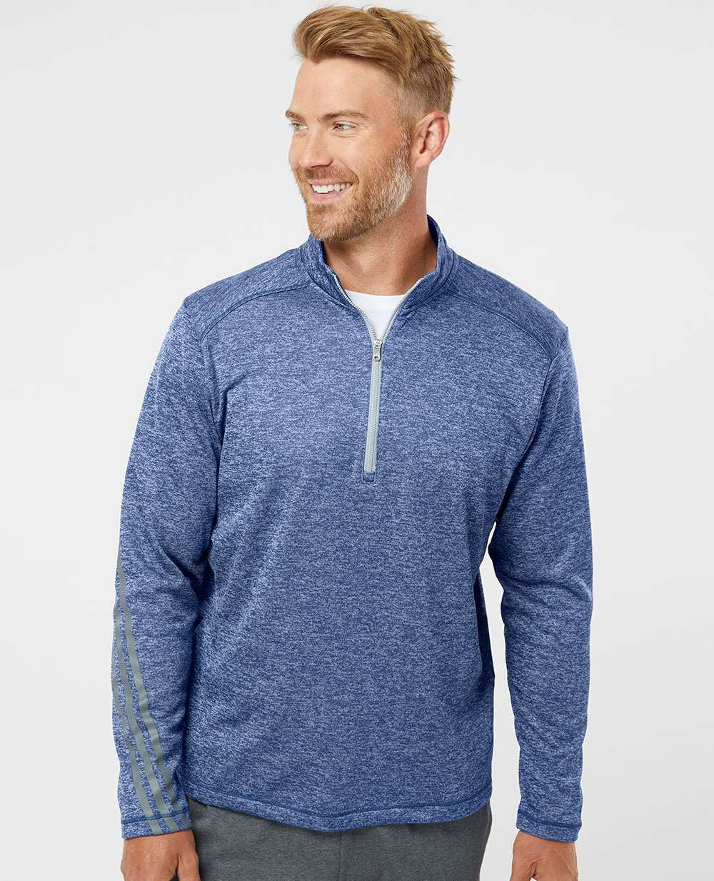 no-logo Adidas Brushed Terry Heathered QuarterZip Pullover-Men's Layering-Adidas-Thread Logic