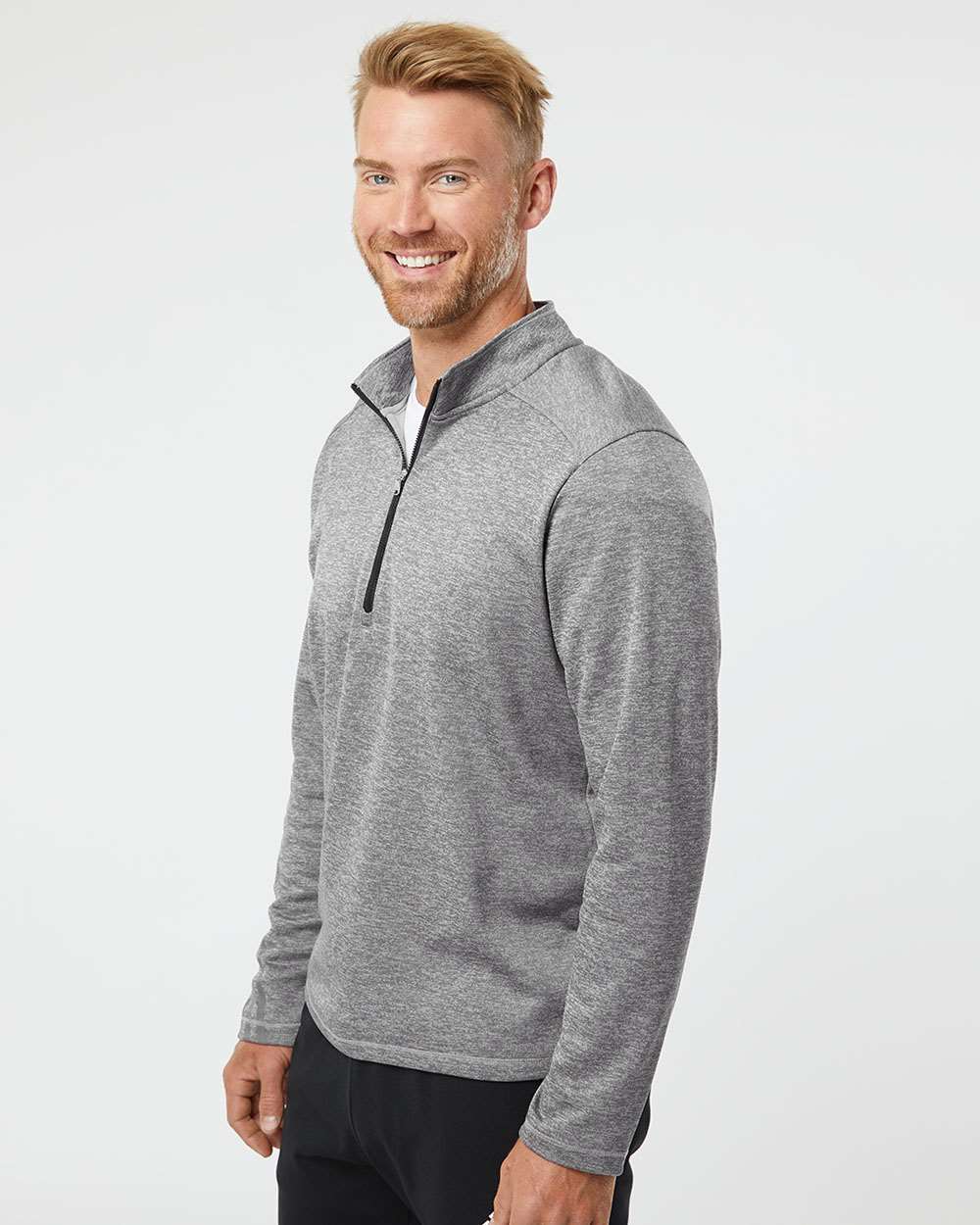 no-logo Adidas Brushed Terry Heathered QuarterZip Pullover-Men's Layering-Adidas-Thread Logic