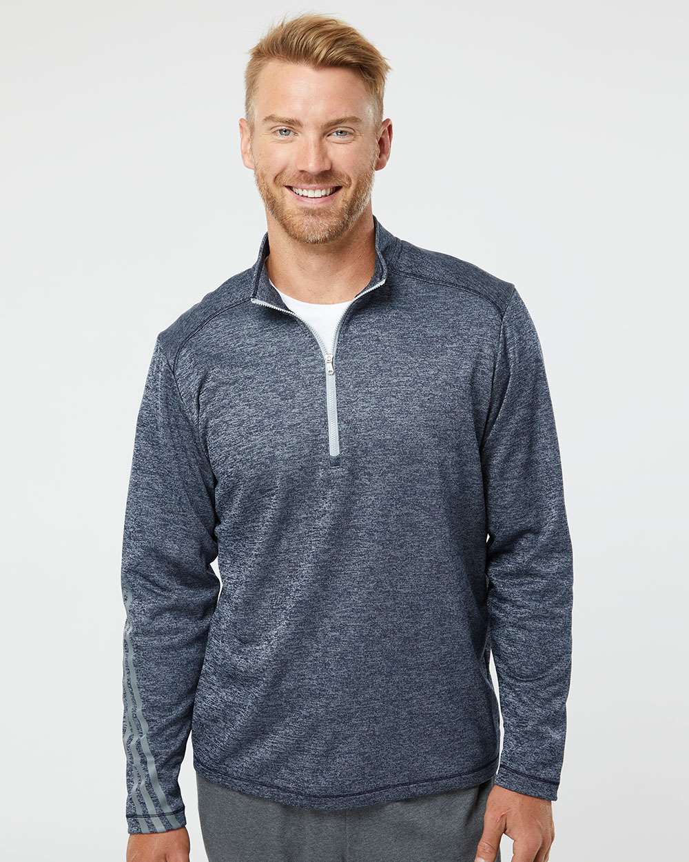 no-logo Adidas Brushed Terry Heathered QuarterZip Pullover-Men's Layering-Adidas-Thread Logic