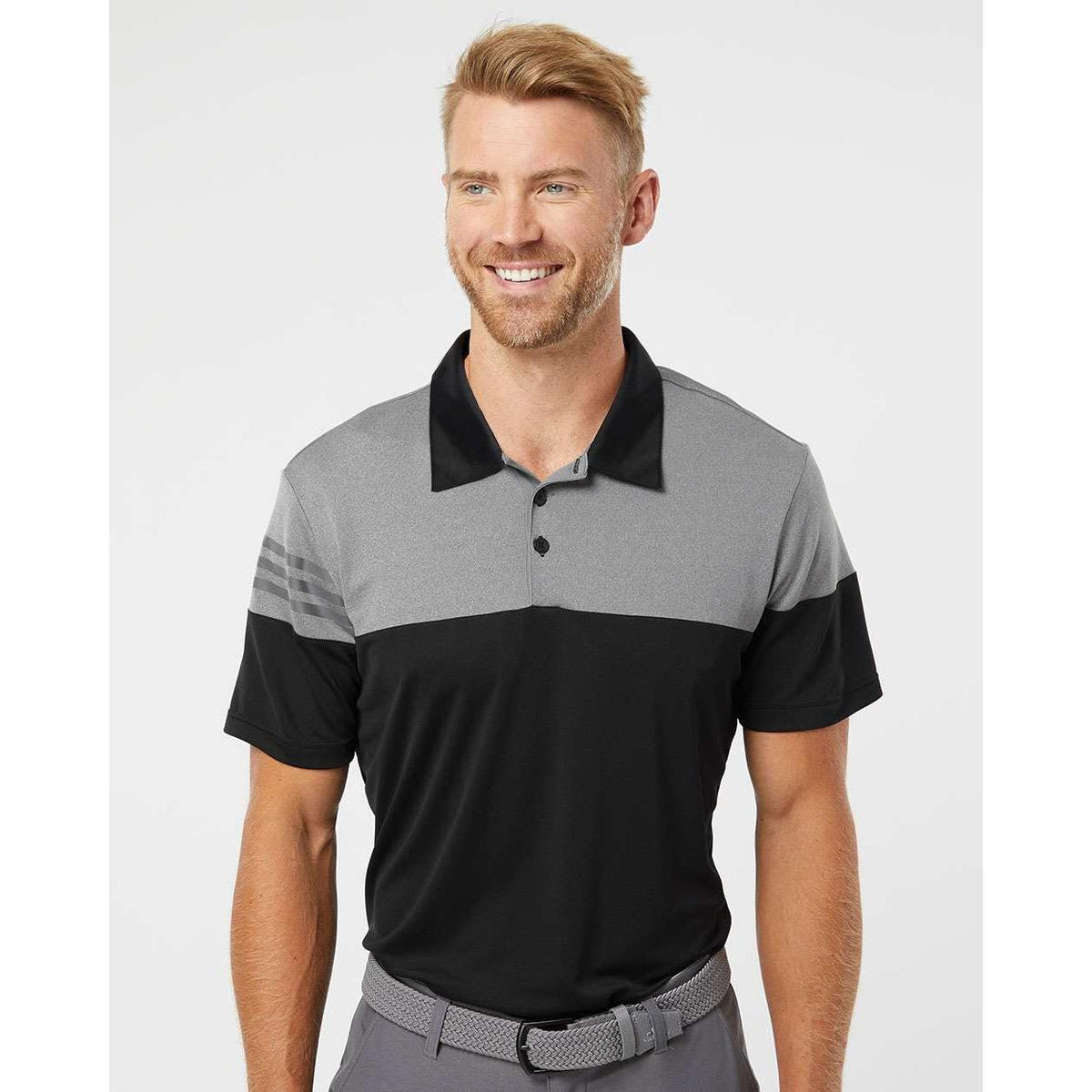 no-logo Adidas Heather 3Stripes Block Polo-Men's Polos-Adidas-Thread Logic