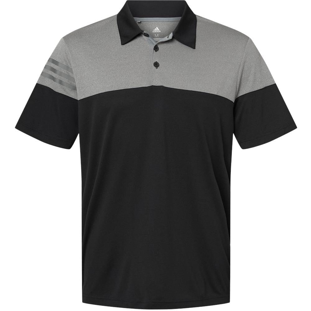 no-logo Adidas Heather 3Stripes Block Polo-Men's Polos-Adidas-Black/Vista Grey-S-Thread Logic