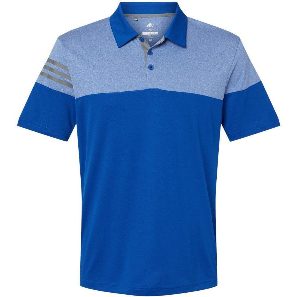 no-logo Adidas Heather 3Stripes Block Polo-Men's Polos-Adidas-Collegiate Royal-S-Thread Logic