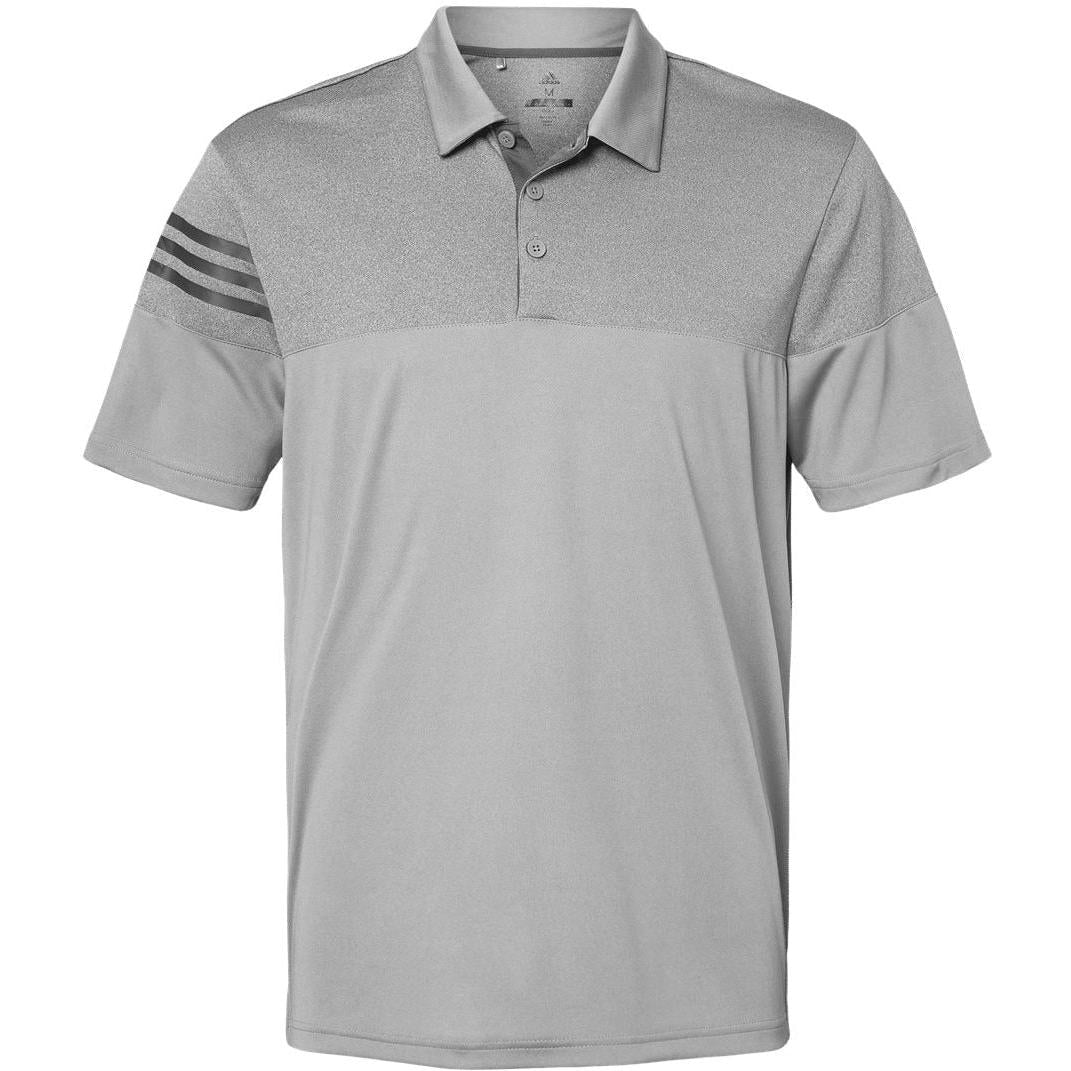 no-logo Adidas Heather 3Stripes Block Polo-Men's Polos-Adidas-Grey Three-S-Thread Logic