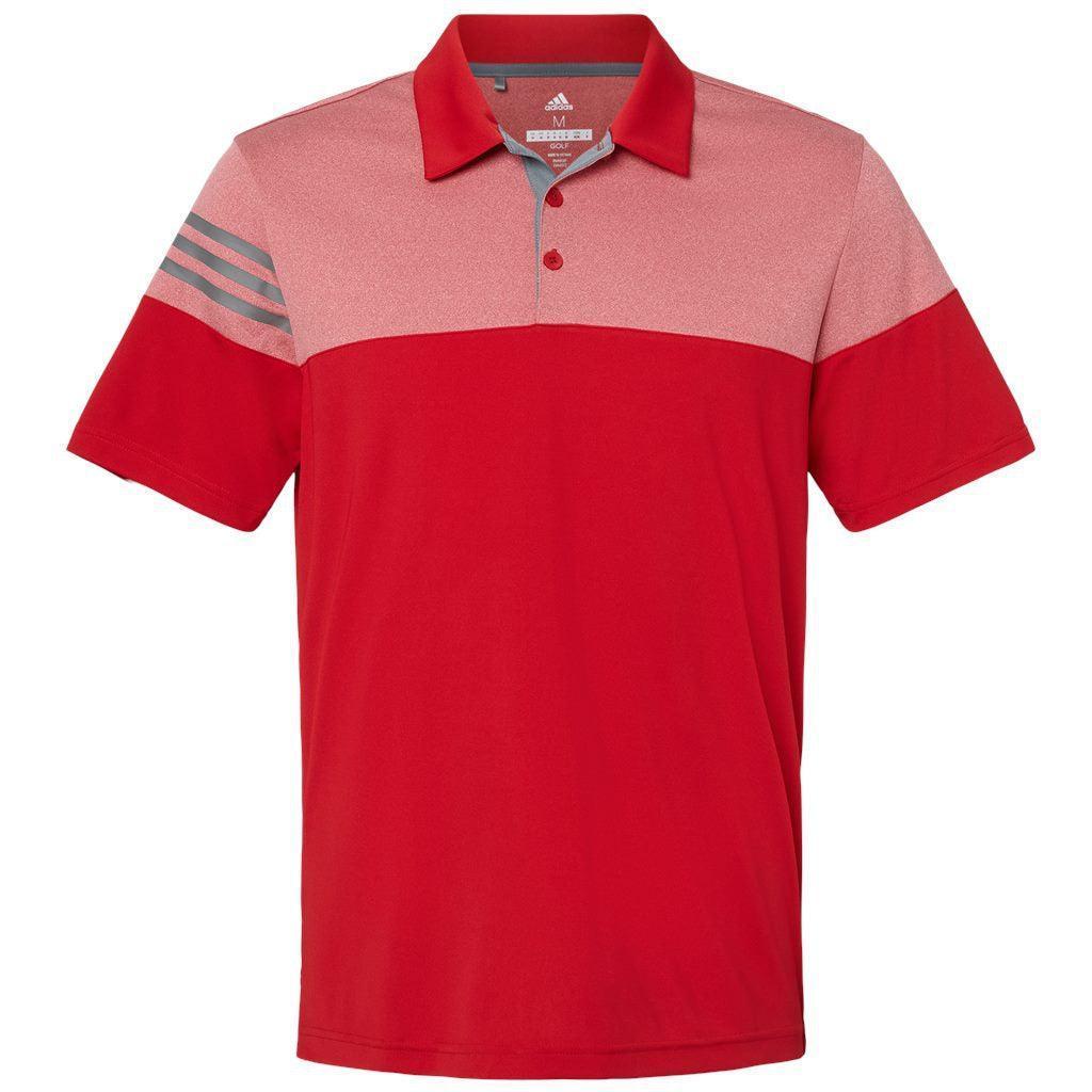 no-logo Adidas Heather 3Stripes Block Polo-Men's Polos-Adidas-Power Red-S-Thread Logic