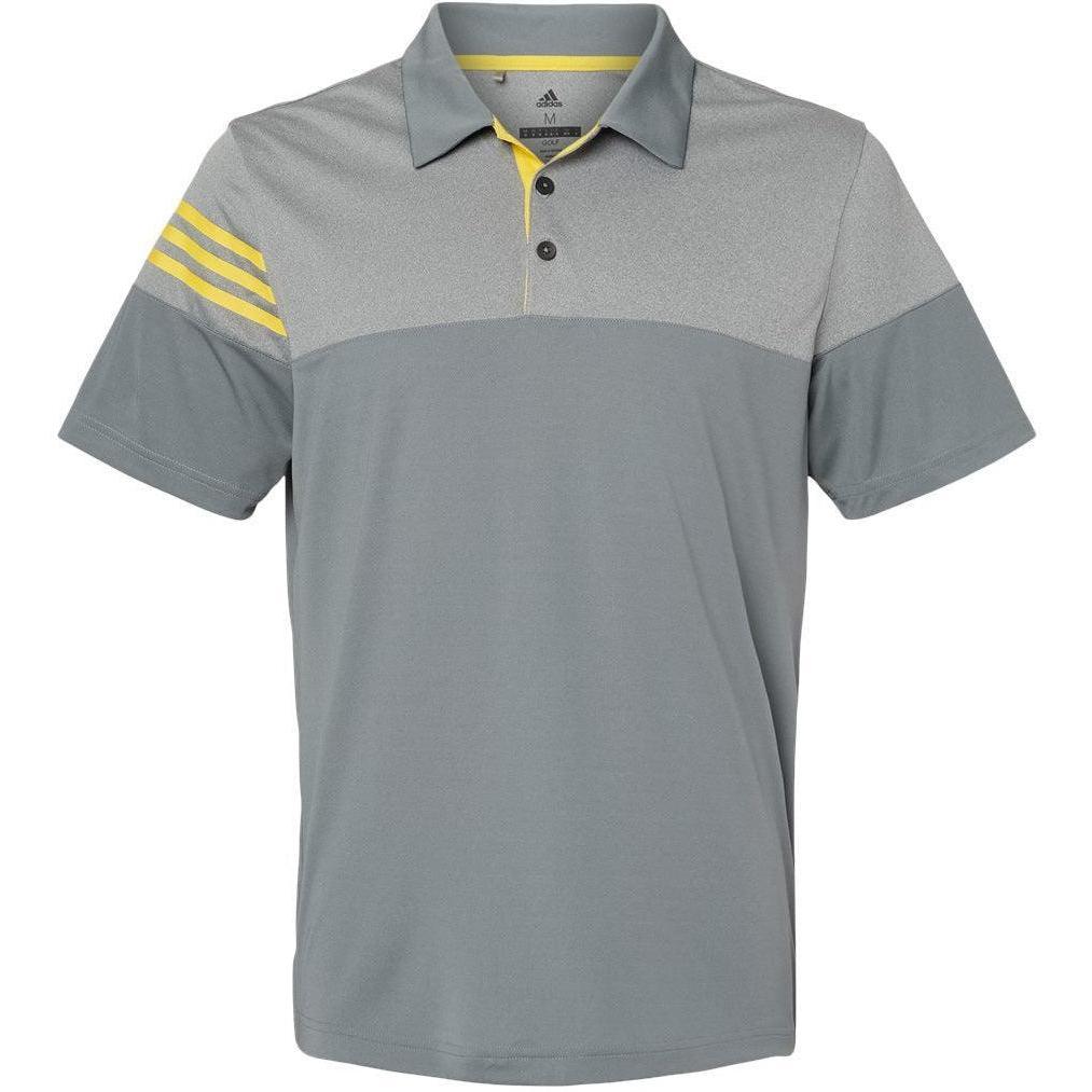 no-logo Adidas Heather 3Stripes Block Polo-Men's Polos-Adidas-Vista Grey/EQT Yellow-S-Thread Logic