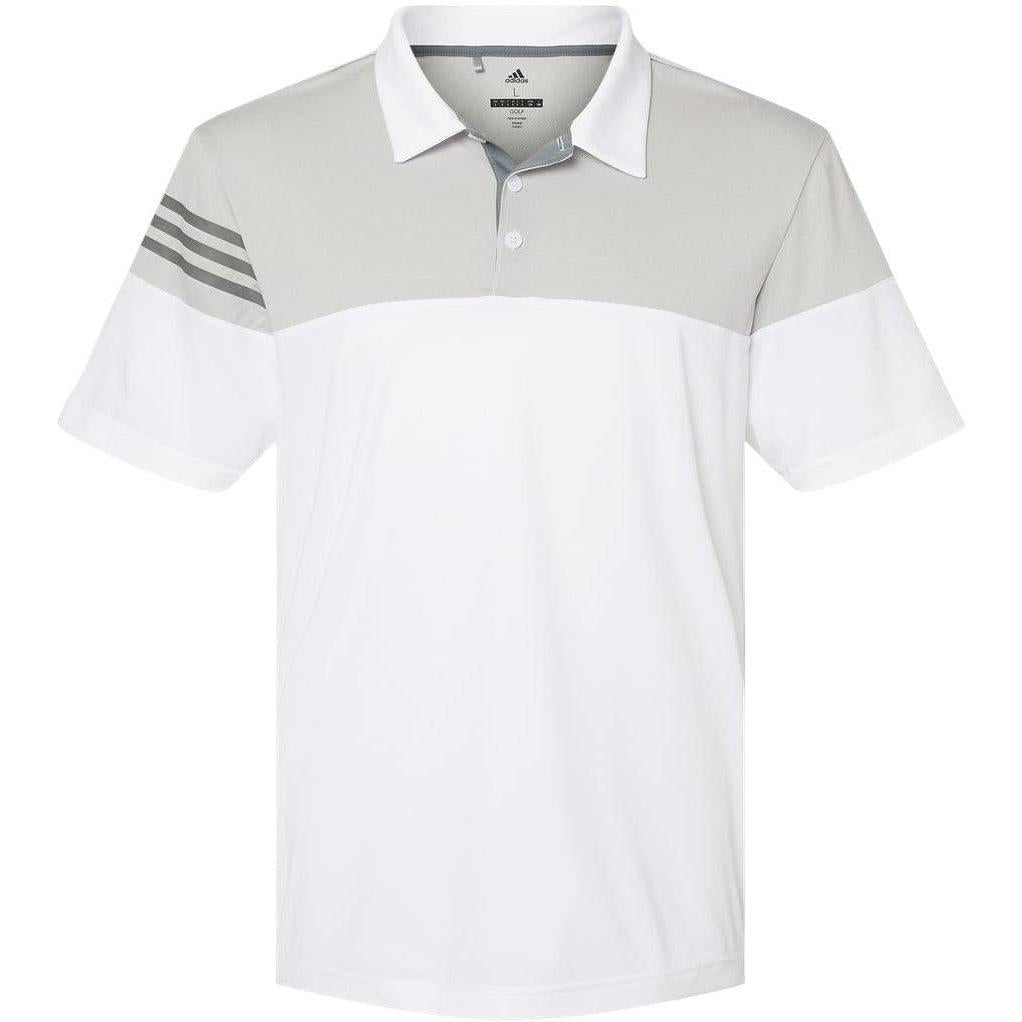 no-logo Adidas Heather 3Stripes Block Polo-Men's Polos-Adidas-White/Vista Grey-S-Thread Logic