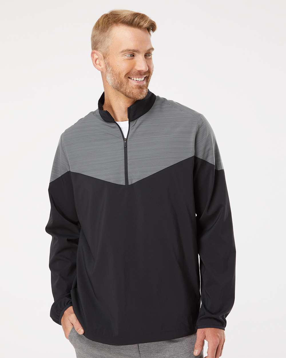 no-logo Adidas Heather Chevron Quarter-Zip Wind Pullover-Outerwear-Adidas-Thread Logic