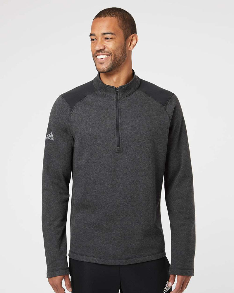 no-logo Adidas Heathered Quarter Zip Pullover with Colorblocked Shoulders-Men's Layering-Adidas-Thread Logic