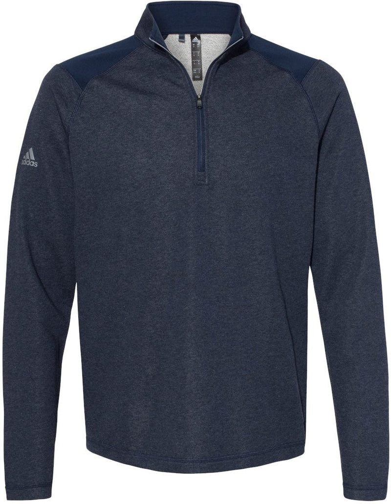 Adidas Heathered Quarter Zip Pullover with Colorblocked Shoulders