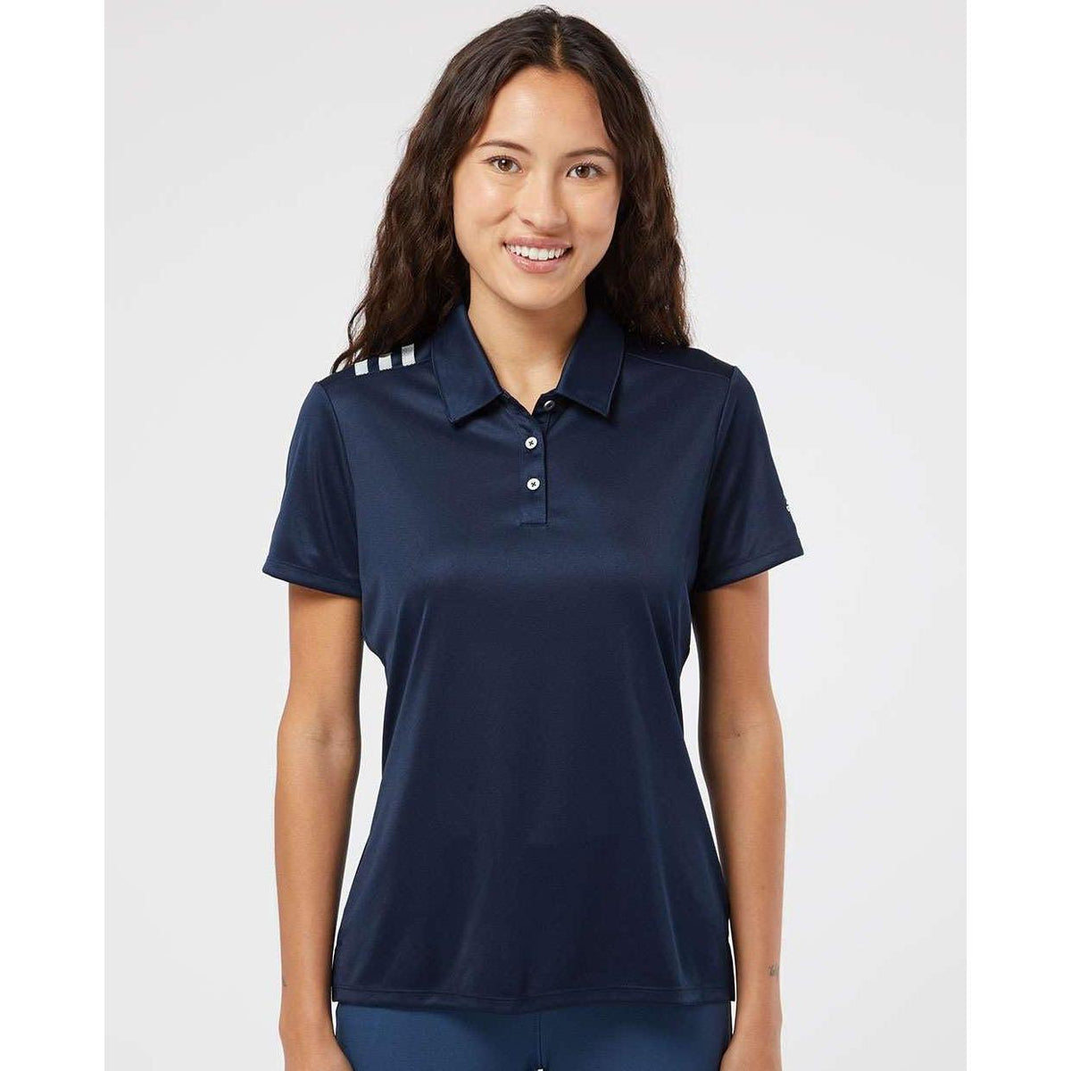 no-logo Adidas Women's 3-Stripes Shoulder Polo-Ladies Polos-Adidas-Thread Logic