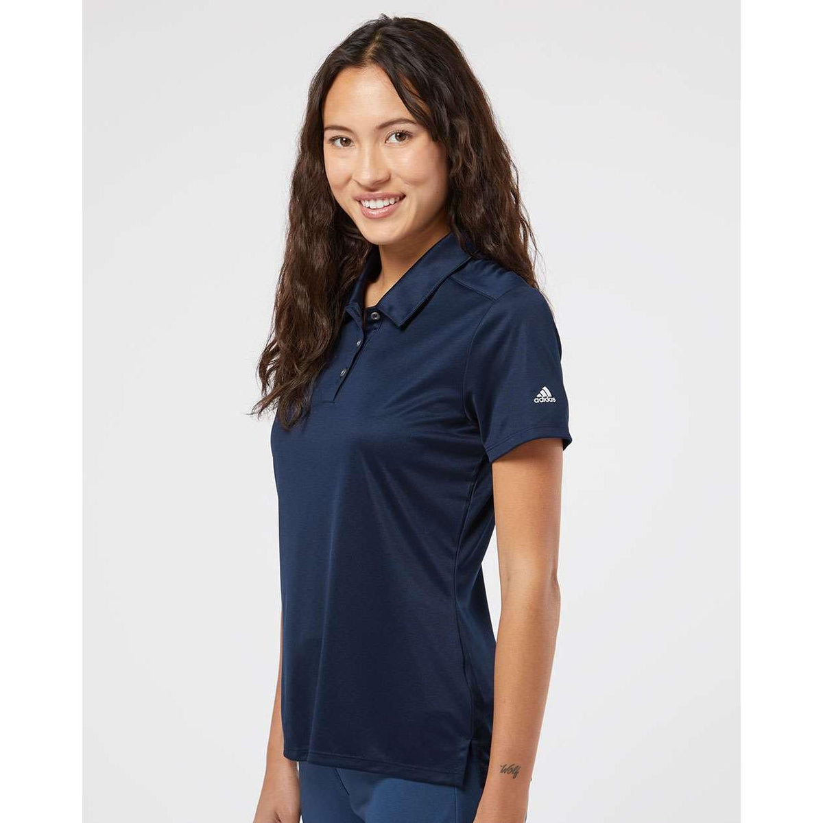no-logo Adidas Women's 3-Stripes Shoulder Polo-Ladies Polos-Adidas-Thread Logic