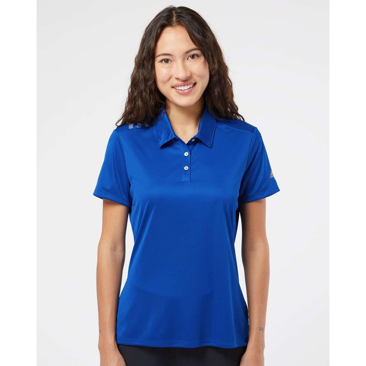 no-logo Adidas Women's 3-Stripes Shoulder Polo-Ladies Polos-Adidas-Thread Logic
