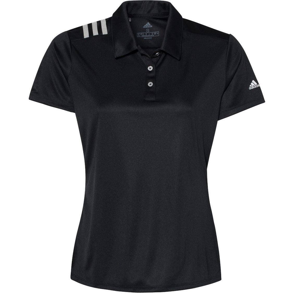 logo-left Adidas Women's 3-Stripes Shoulder Polo-Ladies Polos-Adidas-Black/White-S-Thread Logic