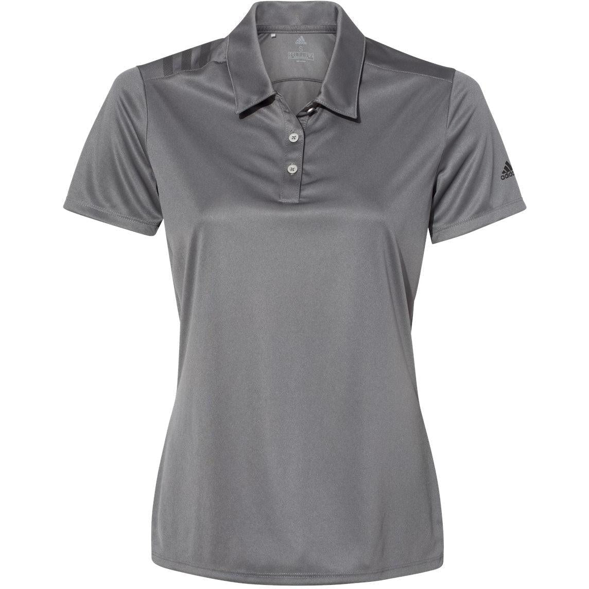 logo-left Adidas Women's 3-Stripes Shoulder Polo-Ladies Polos-Adidas-Grey Five/Black-S-Thread Logic