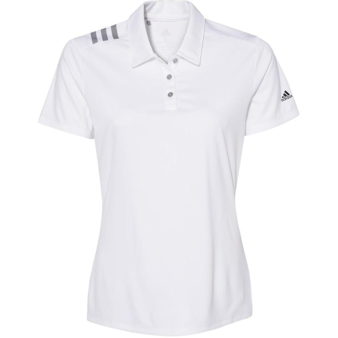 logo-left Adidas Women's 3-Stripes Shoulder Polo-Ladies Polos-Adidas-White/Black-S-Thread Logic