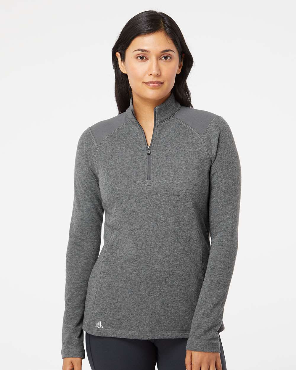 no-logo Adidas Ladies Heathered Quarter Zip Pullover with Colorblocked Shoulders-Ladies Layering-Adidas-Thread Logic