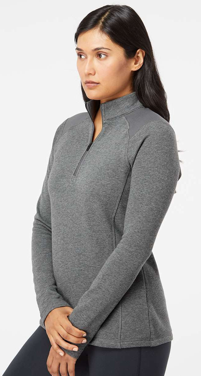 no-logo Adidas Ladies Heathered Quarter Zip Pullover with Colorblocked Shoulders-Ladies Layering-Adidas-Thread Logic