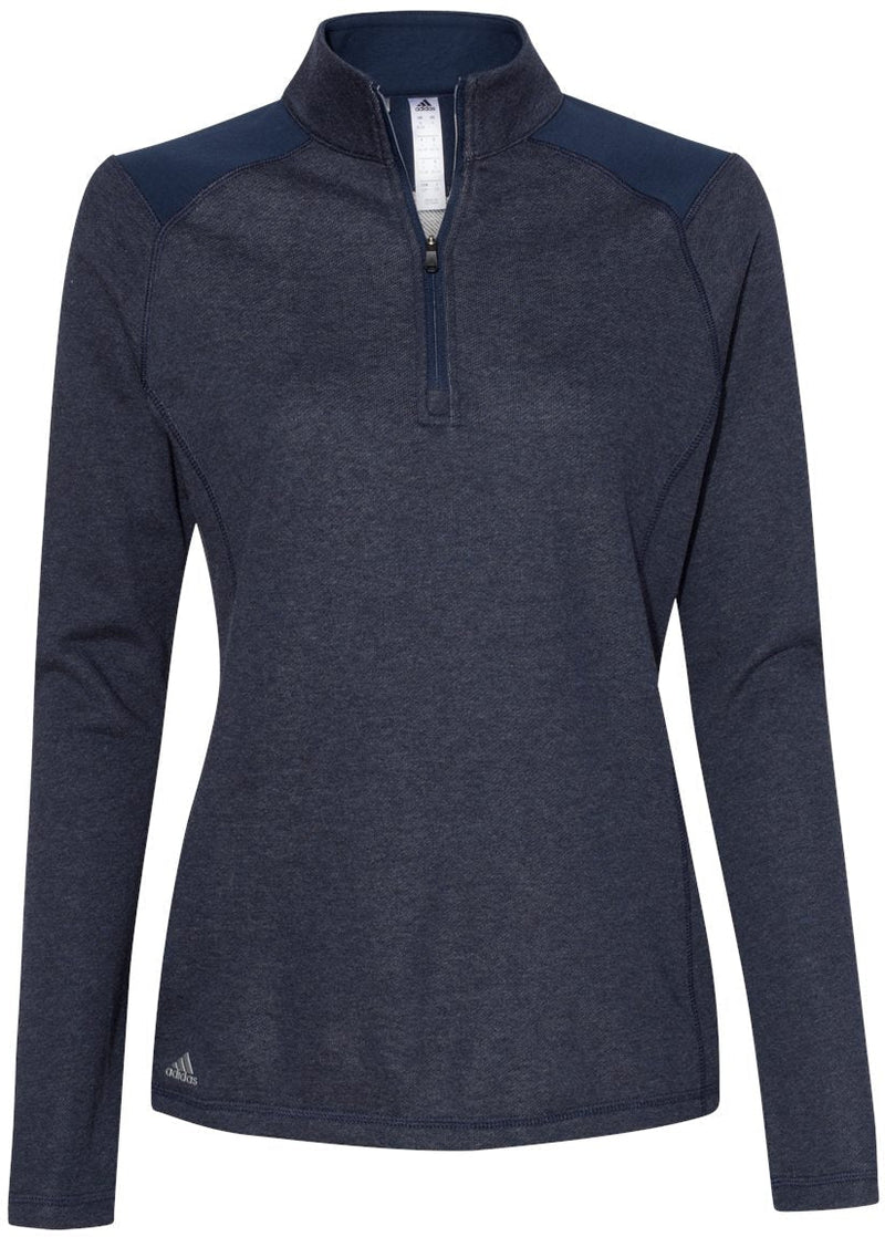 Adidas Ladies Heathered Quarter Zip Pullover with Colorblocked Shoulders