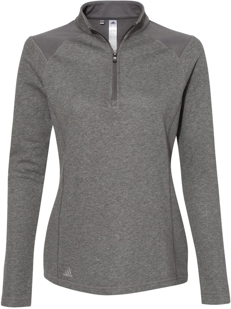 Adidas Ladies Heathered Quarter Zip Pullover with Colorblocked Shoulders