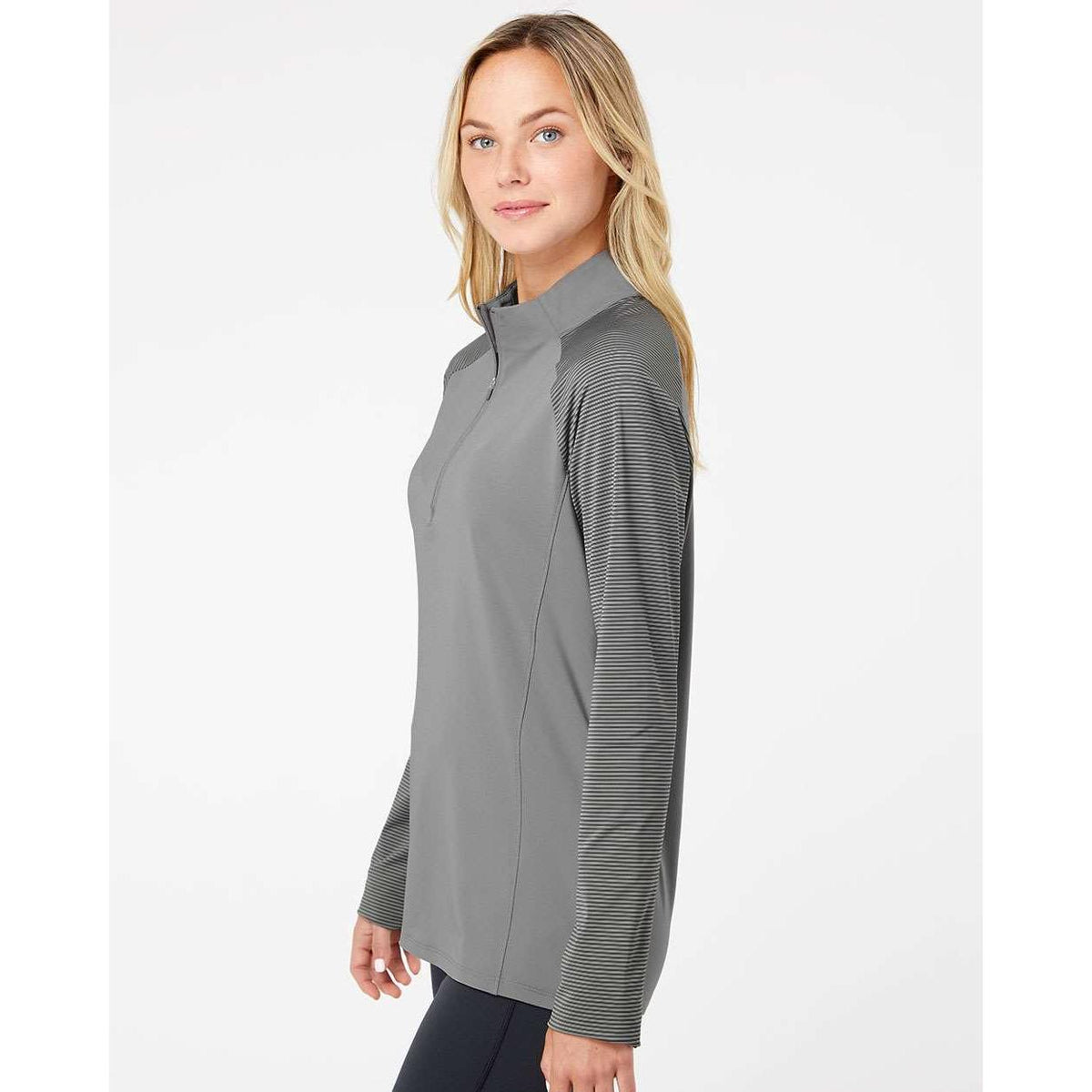 no-logo Adidas Ladies Stripe Block Quarter-Zip Pullover-Athletics-Adidas-Thread Logic