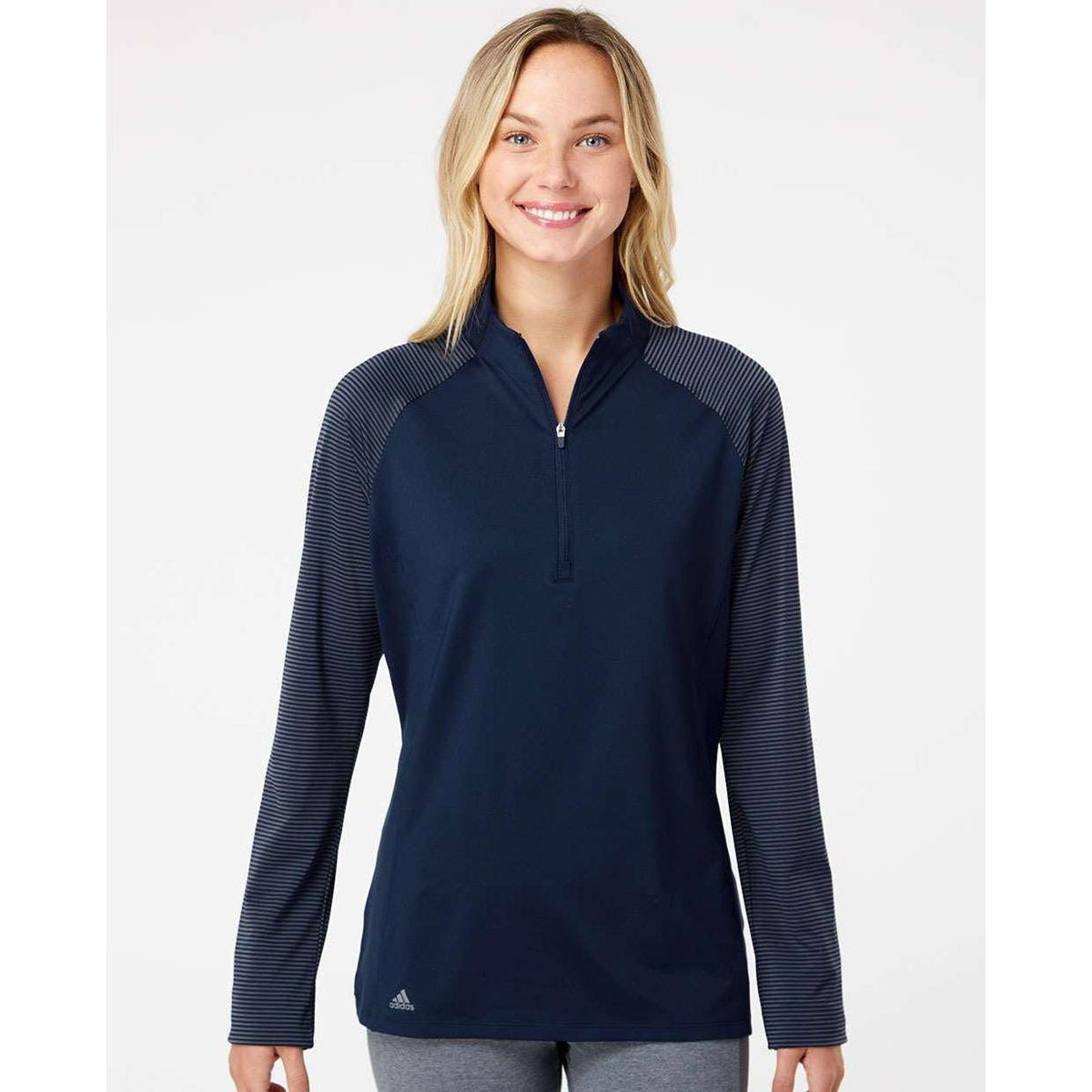 no-logo Adidas Ladies Stripe Block Quarter-Zip Pullover-Athletics-Adidas-Thread Logic