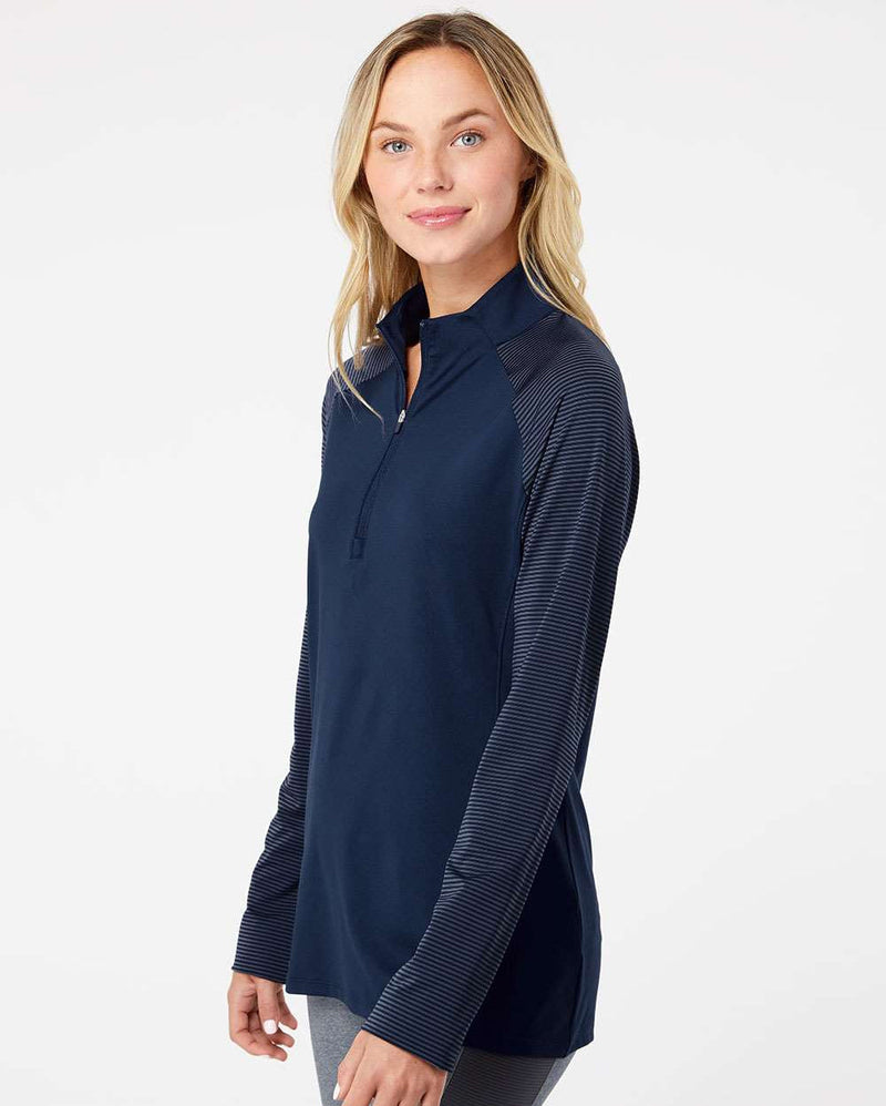 no-logo Adidas Ladies Stripe Block Quarter-Zip Pullover-Athletics-Adidas-Thread Logic