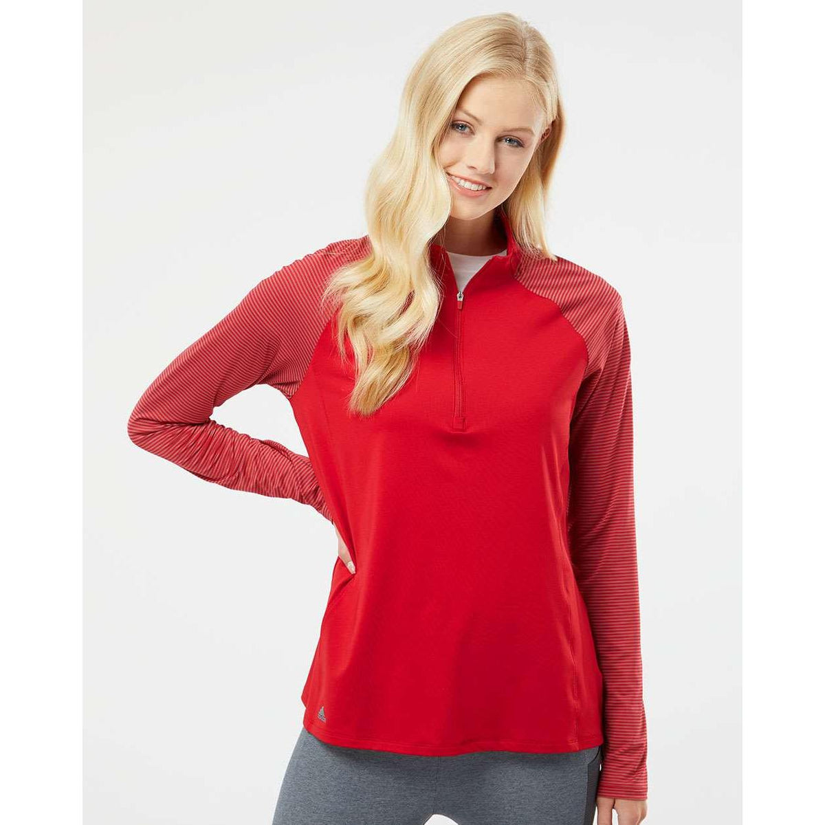 no-logo Adidas Ladies Stripe Block Quarter-Zip Pullover-Athletics-Adidas-Thread Logic