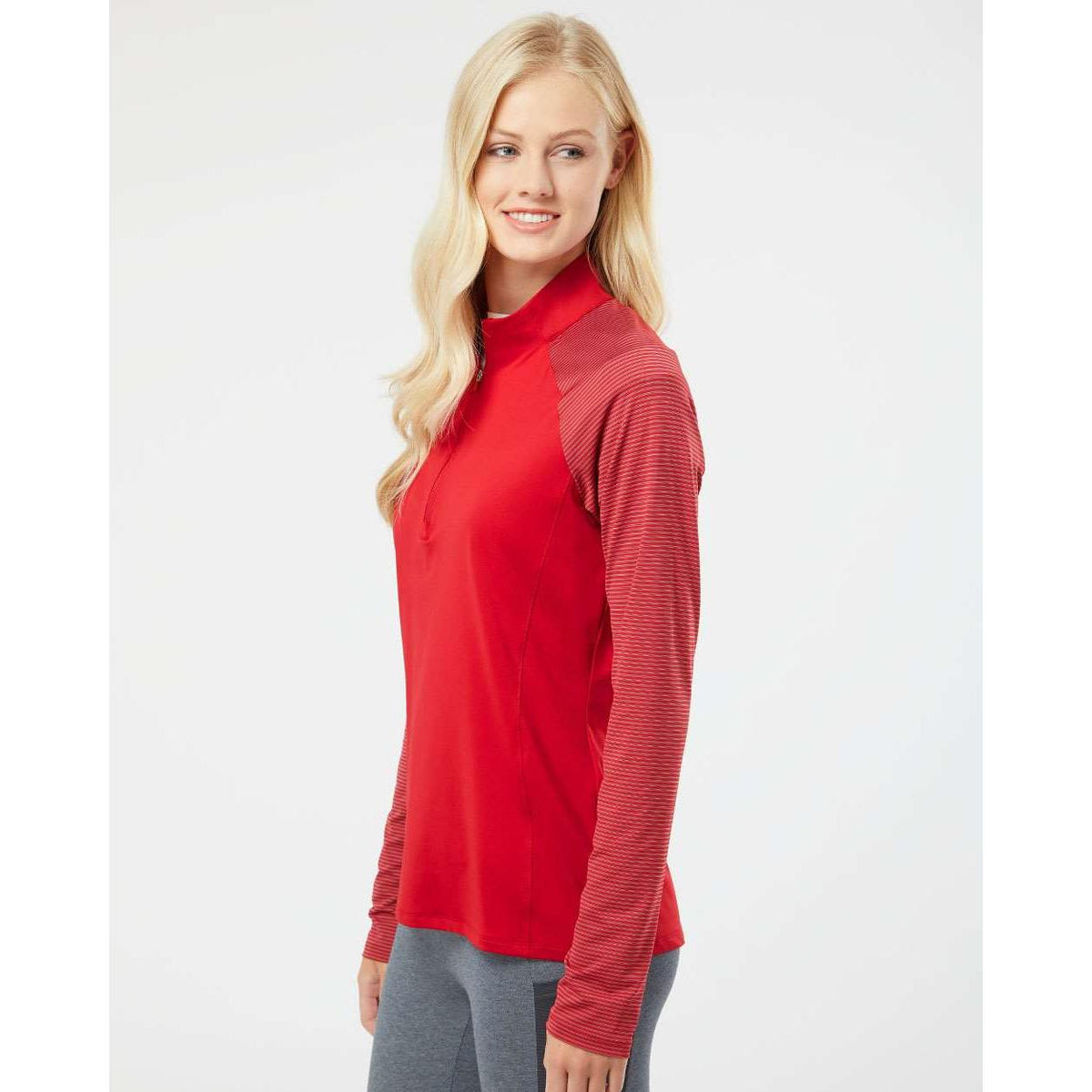 no-logo Adidas Ladies Stripe Block Quarter-Zip Pullover-Athletics-Adidas-Thread Logic