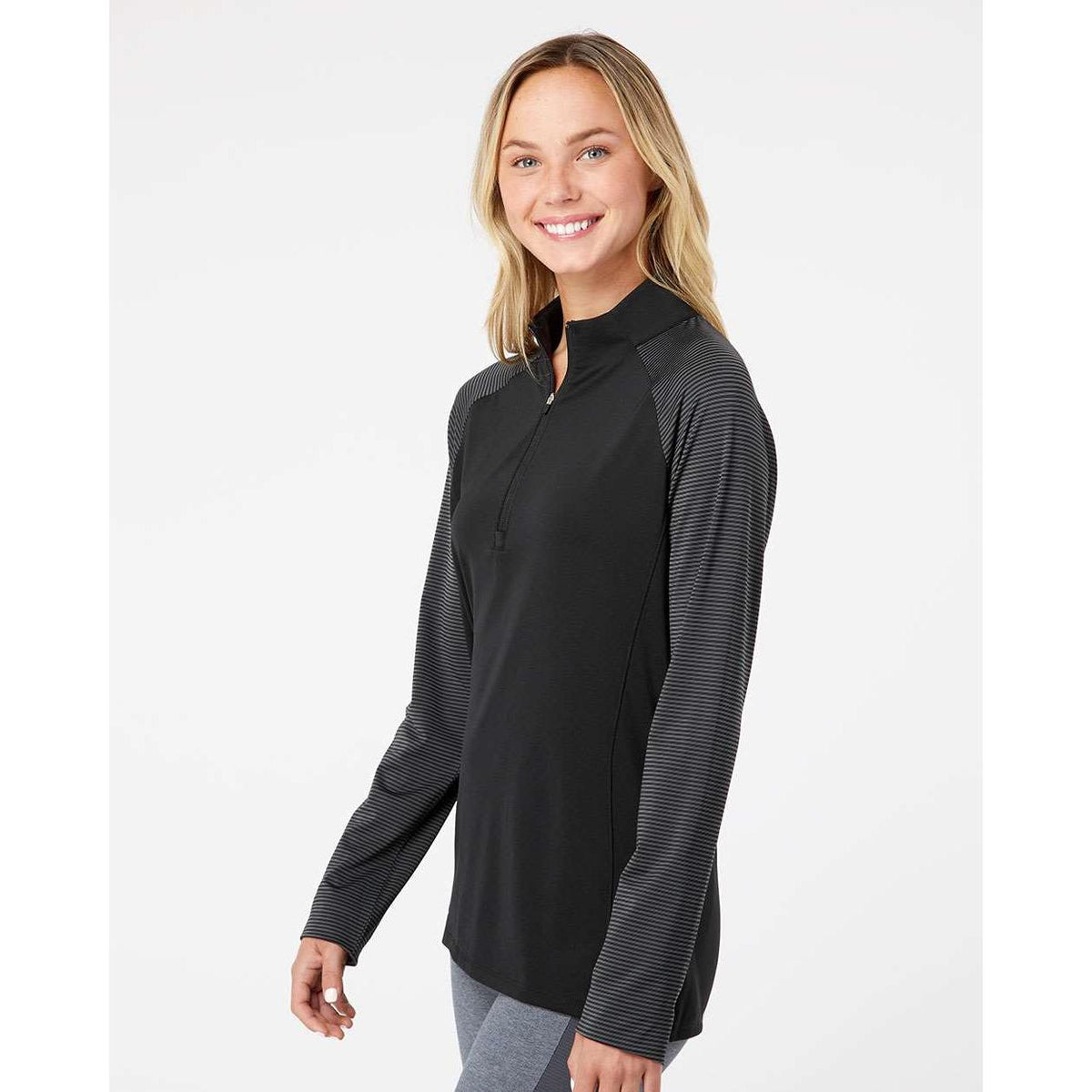 no-logo Adidas Ladies Stripe Block Quarter-Zip Pullover-Athletics-Adidas-Thread Logic
