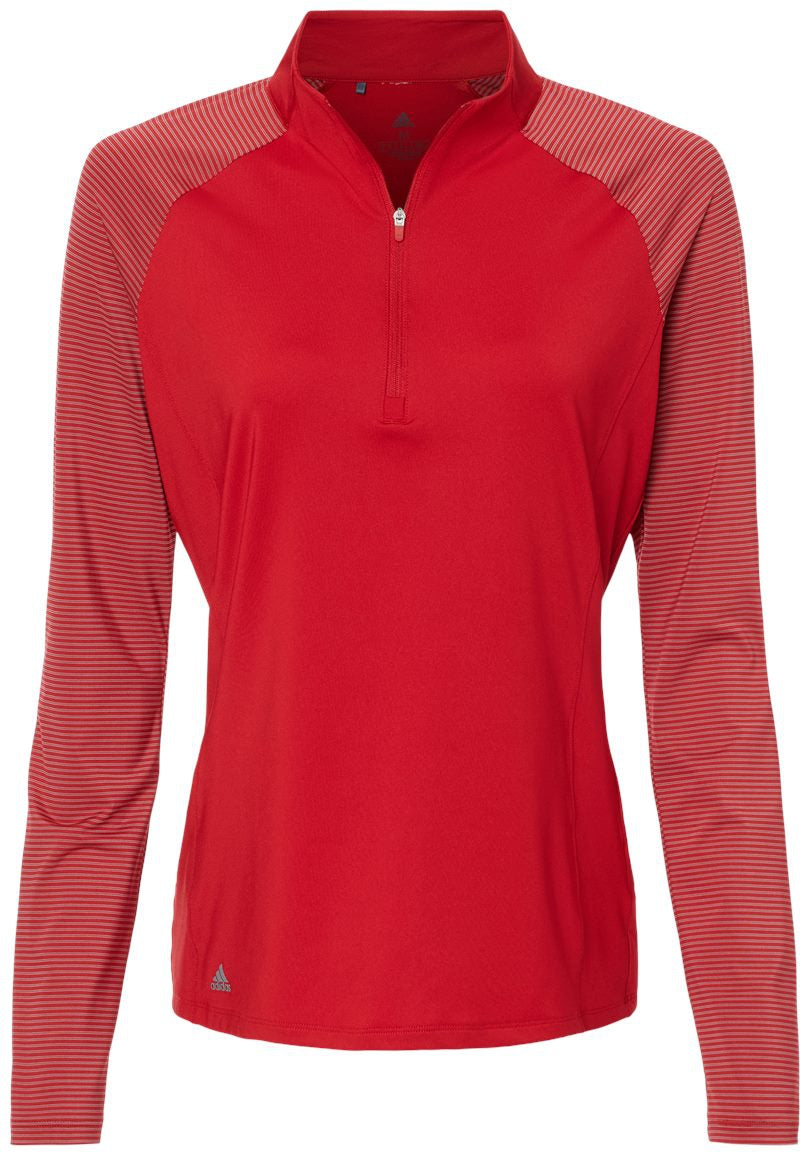 Adidas Ladies Stripe Block Quarter-Zip Pullover